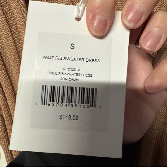 NWT Rachel Parcell WIDE RIB SWEATER DRESS camel brown bell sleeve slit ribbed - Picture 7 of 12